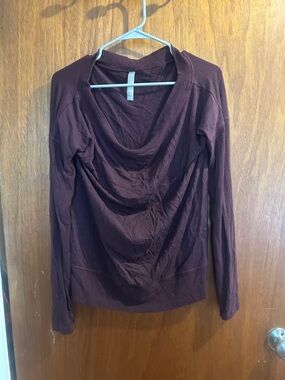 Athleta Long Sleeve Draped Cowl Neck Top in Deep Plum